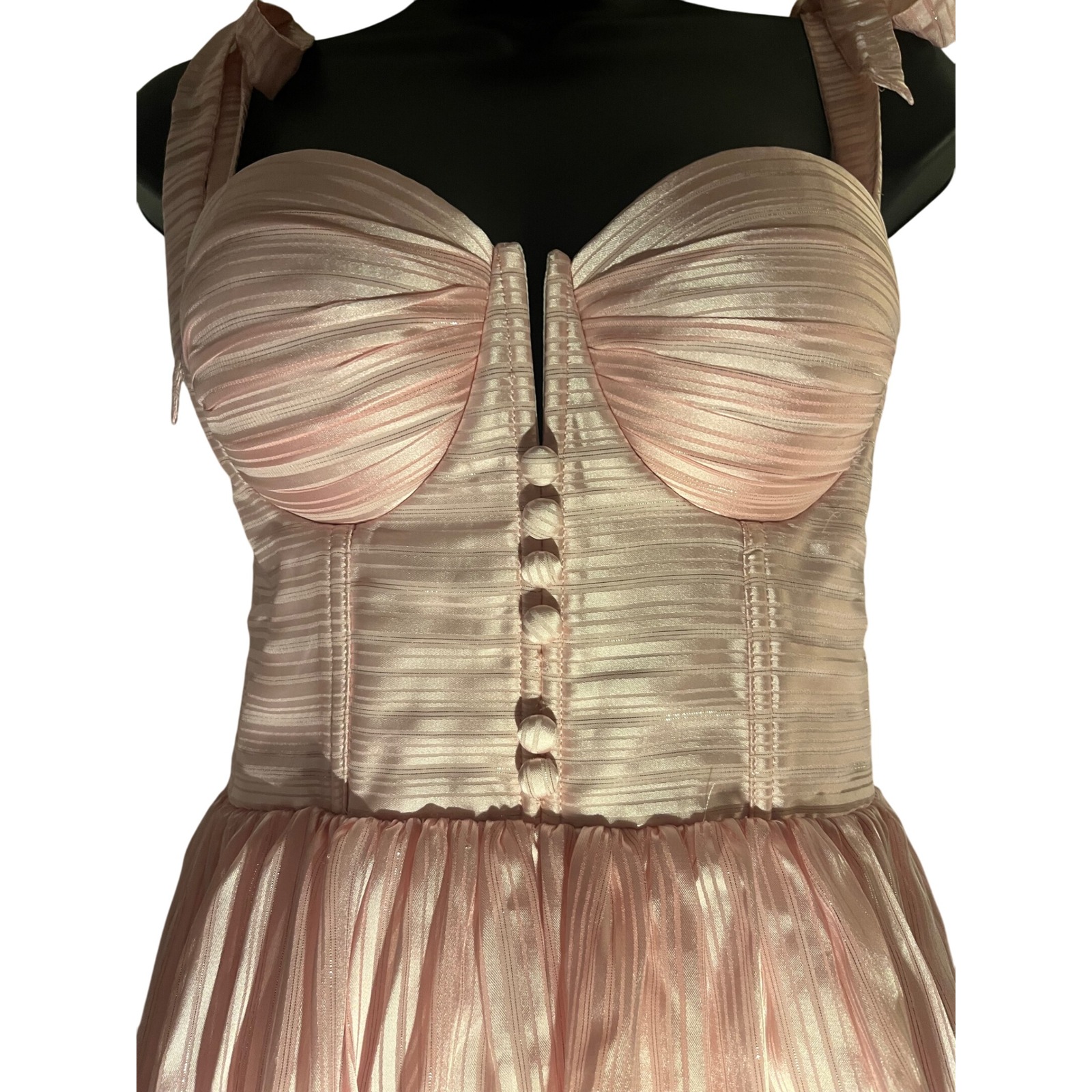 Pink Corset Bustier Mini Dress Bow Tie Straps Ruffle Tiered Skirt Party Fairy Xs — image 7 of 8